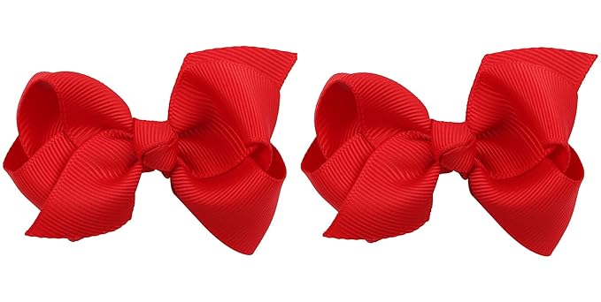 3 Inch Baby Girl Hair Bows Boutique Hair Clip Teens Toddlers Hairpin Headwear - Set of 2 (Red)