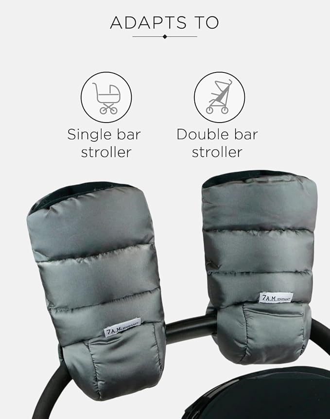 7AM Enfant Stroller Warmmuffs Gloves - Anti-Freeze Stroller Mittens for Handlebars, Water Repellent Hand Warmer Muff for Cold Weather, Plush Lined Stroller Warmmuffs | Winter Stroller Accessories