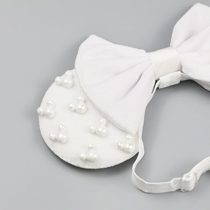 JIAHANG White Velvet Adjustable Mouse Ear Hair Bow Headband with Beadings, Fashion Bow Hairband Stand for Baby Girls Infant Toddlers