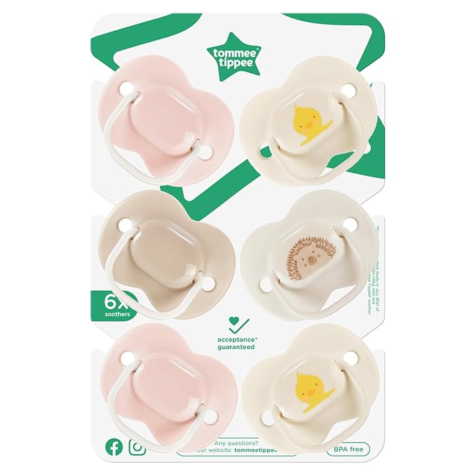 Tommee Tippee Ultimate Fit Newborn Pacifiers, 0-6 Months, Extra Air Holes, Symmetrical Nipple and Shield, 100% BPA Free Silicone, Dishwasher & Sterilizer Safe, Pink and Beige, Pack of 6