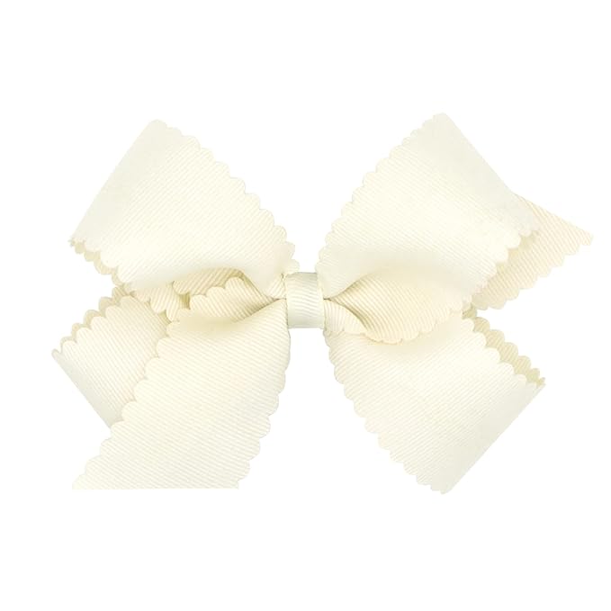 Wee Ones Girls' Classic Grosgrain Hair Bow with Scalloped Edges, No-Slip Hair Clip, Handmade, Antique White, Medium