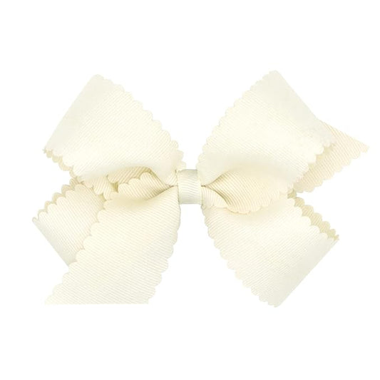 Wee Ones Girls' Classic Grosgrain Hair Bow with Scalloped Edges, No-Slip Hair Clip, Handmade, Antique White, Medium