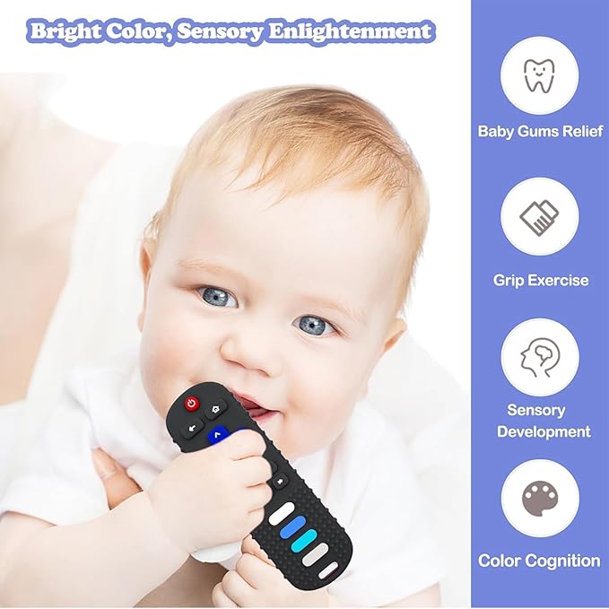 ROBBEAR Baby Teething Toys, Food Grade Silicone Remote Control Teether for Babies 3 6 12 18 Months, TV Remote Shaped Chewing Toys for Boys and Girls, Freezer BPA Free