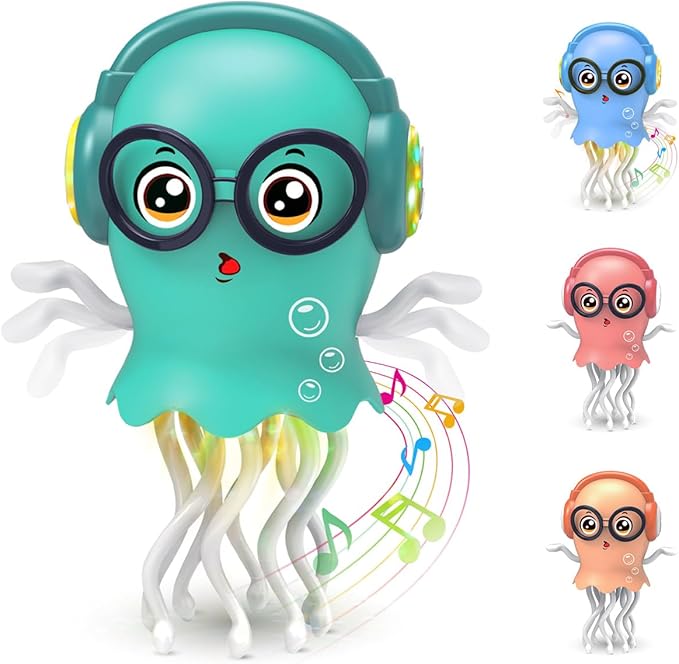 Dancing Jellyfish Electronic Musical Crawling Toy for Babies and Toddlers, Interactive Light-up Tummy Time Toy, Ages 3-8 Years