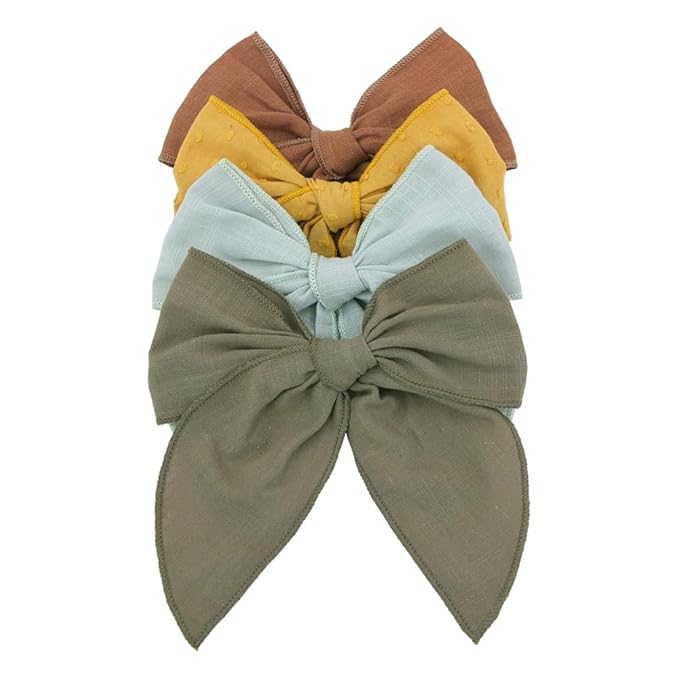 Pack of 4 Gorgeous Fable Bow Hair Clips for Girls Women Linen Hair Bow Alligator Clips Toddler Baby Mom Young Girl Hair Accessories (Mustard/Sage)