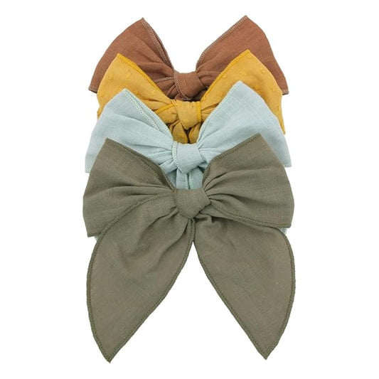 Pack of 4 Gorgeous Fable Bow Hair Clips for Girls Women Linen Hair Bow Alligator Clips Toddler Baby Mom Young Girl Hair Accessories (Mustard/Sage)