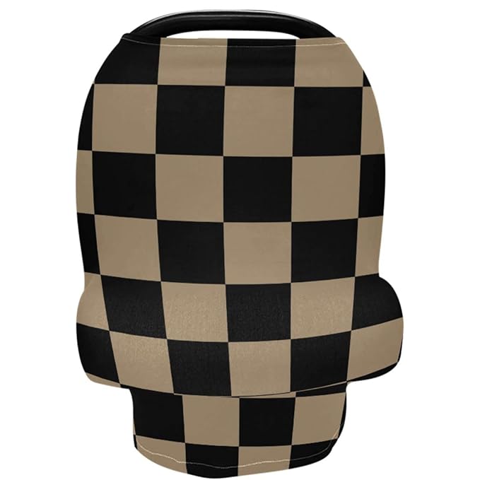 Retro Black Checkered Baby Car Seat Covers Geometric Square Plaid Carseat Canopy Soft Infant Stroller Cover Nursing Breastfeeding Covers for Girls Boys Newborn Fit Summer Spring Autumn