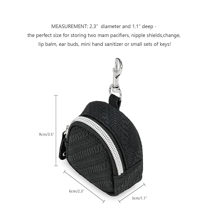 MOMIGO Pacifier Case Bag - Pacifier Holder with Clip for Diaper Bag Stroller Purse Charm, Holds 2 Pacifiers Outdoor Travel (Black)