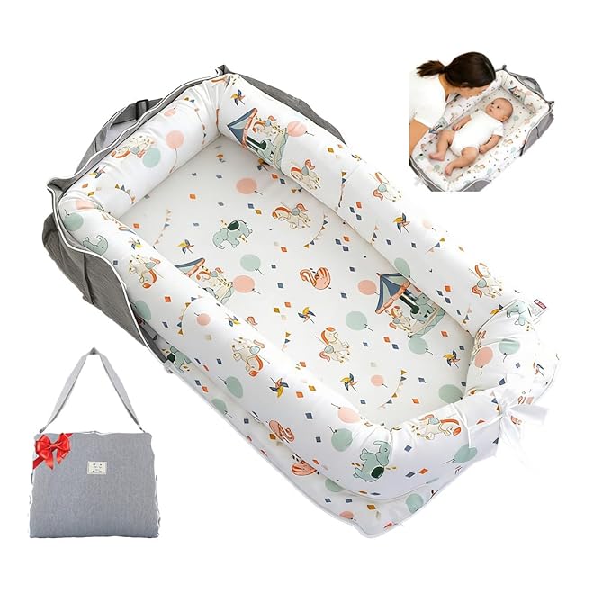 Baby Lounger for Newborn for Tummy Time,Baby Lounger Play Gym mat with Portable Bag,Awake-Time Newborn Babies Essentials Gifts 0-24 Months Home Travel(Carousel)