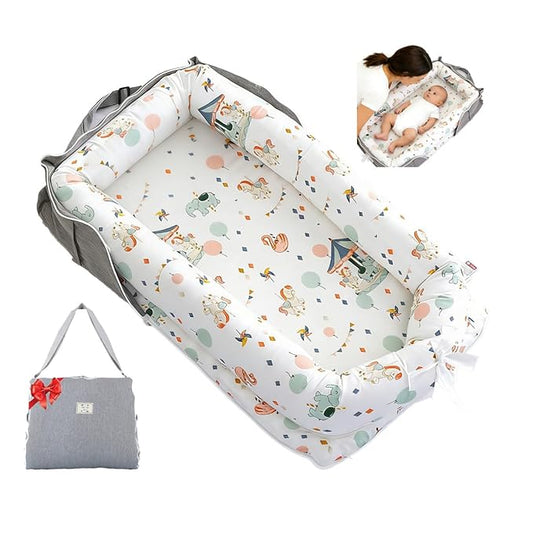 Baby Lounger for Newborn for Tummy Time,Baby Lounger Play Gym mat with Portable Bag,Awake-Time Newborn Babies Essentials Gifts 0-24 Months Home Travel(Carousel)