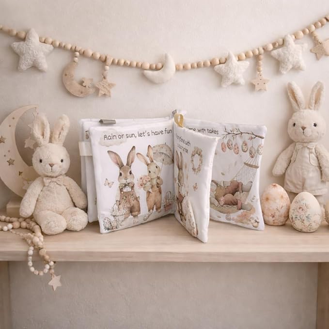 Easter Baby Sensory Book – Crinkle Bunny Cloth Book with Taggies for Infants 0-12 Months – Peek-a-Boo Egg Hunt Toy with Textures – Soft Springtime Gift 6x6 in (Easter)