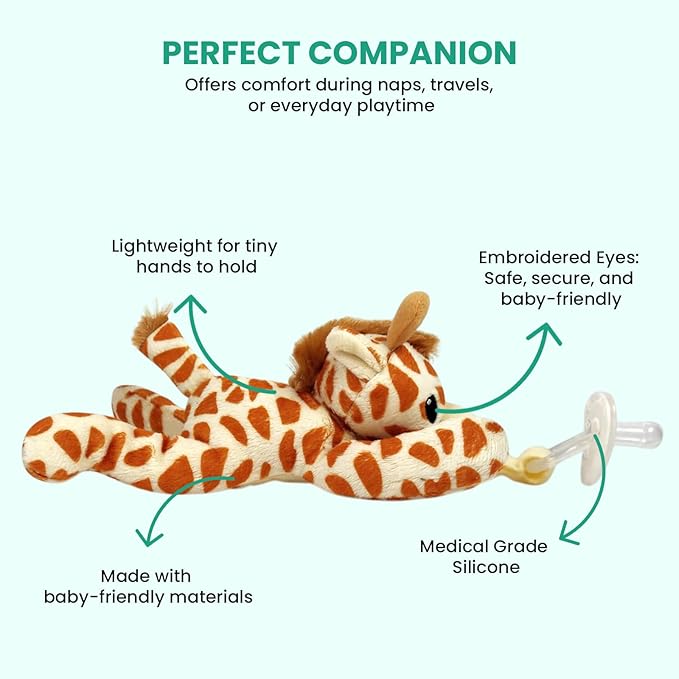 Detachable Pacifier Holder – Silicone Pacifier with Stuffed Animal – Removeable Baby Pacifier Holder for Cuddling with Comfort, (Giraffe)