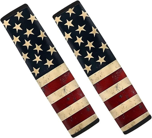 Biyejit USA American Flag Car Seat Belt Pads, 2 Pack Seatbelt Shoulder Strap Covers, More Comfort Driving & Protect Your Neck, Universal Safety Strap Cover for Auto SUV Truck Airplane Backpack