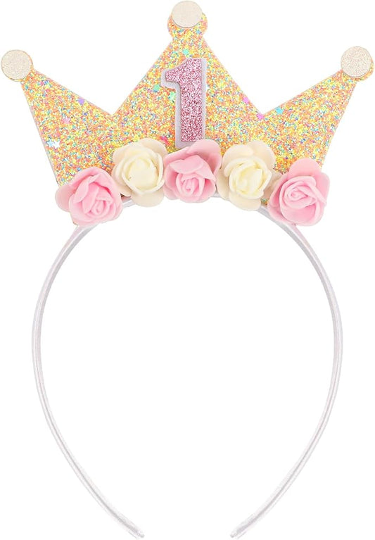 Canitor First Birthday Hat Sweet One Party Decorations 1st Birthday Girl Headband Crown Tiara for 1 Year Old Girl Gifts