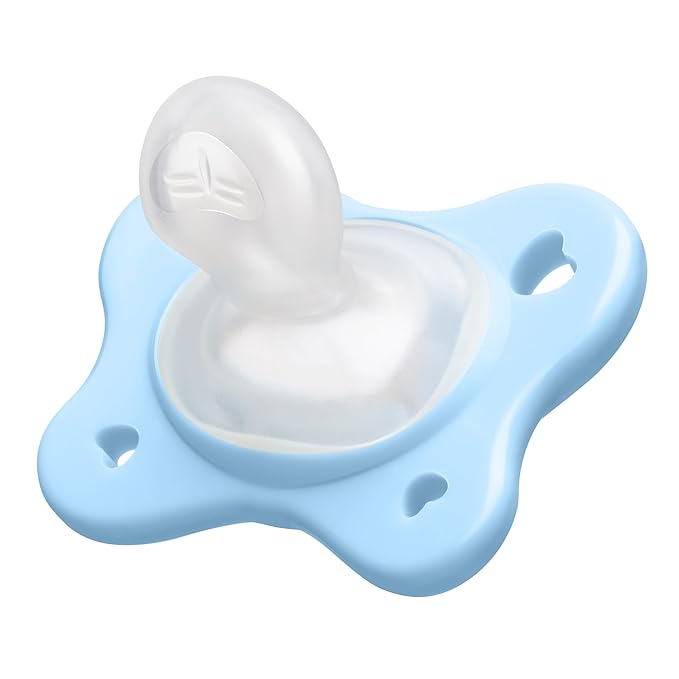 Chicco PhysioForma Dual Soft Orthodontic Pacifier for Babies 2-6 Months, 100% Soft Silicone, Supports Breathing, One-Piece Design, Included Sterilizing Case, BPA Free, 2-Pack, Pearl/Sky