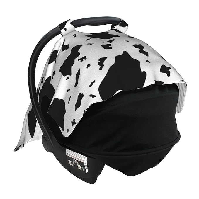 Personalized Cow Baby Car Seat Canopy for Babies with Name, Custom Car Seat Covers Boys Girls, Peekaboo Opening Minky Nursing Breastfeeding Cover Infant Car Seat Canopies for Newborn