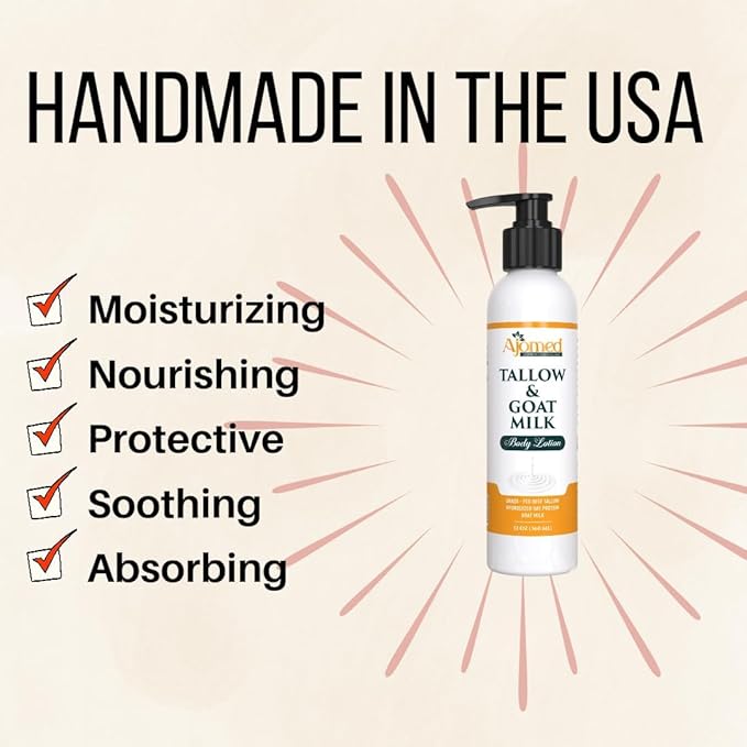 Tallow & Goat Milk Body moisturizing Lotion for Sensitive Skin, handmade tallow cream (12 Fl OZ, Oatmeal Milk & Honey)