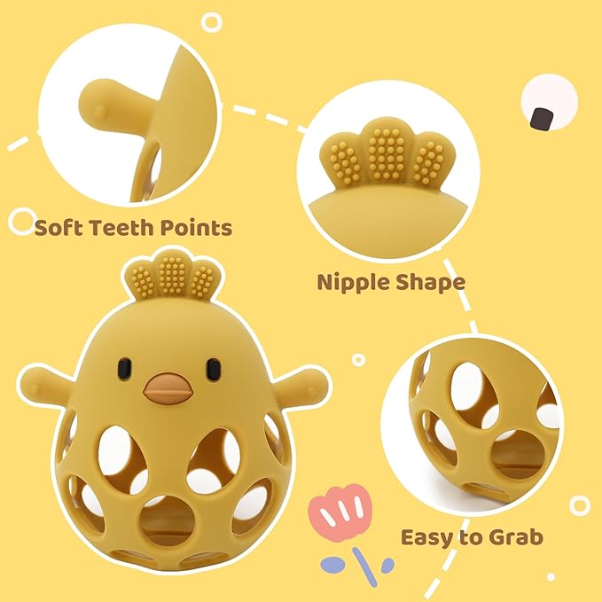 Baby Teething Toys Silicone Teethers - Babies Toys Chew Toys Food Grade Silicone for Sucking Needs, BPA Free for 0-6 6-12 Months(Yellow White)