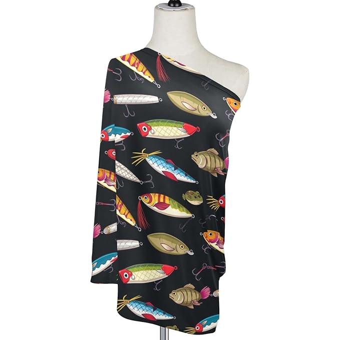 Colorful Fishing Lures Baby Car Seat Covers Colorful Fish Carseat Canopy Soft Infant Stroller Cover Nursing Breastfeeding Covers for Girls Boys Newborn Fit Summer Spring Autumn