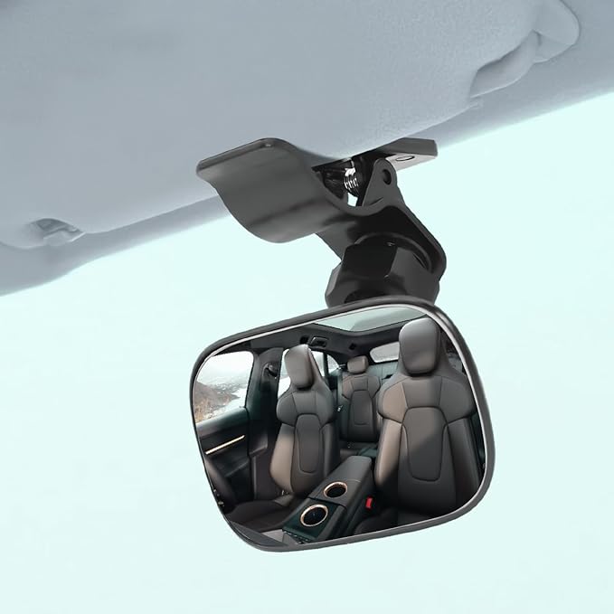 Universal Car Interior Rearview Baby Mirror, Adjustable Clip-on Wide Angle Convex Facing Mirror for Car, Truck, Sun Visor, Headrest, Black