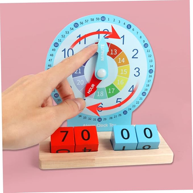 HANABASS 1 Set Wooden Clock for Educational Recognition Plaything for Safe Premium Wood Material Develops Color and Shape Awareness