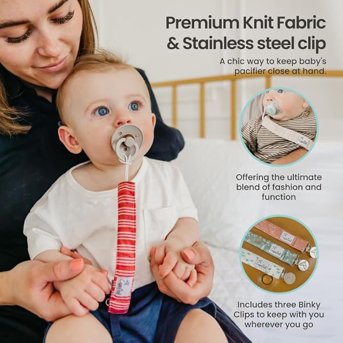 Copper Pearl Pacifier Clip 3-Pack: Premium Knit Binky Clips for Baby Girls and Boys - Stylish Stainless Steel Pacifier Holder Clip - Baby Pacifier Clips for No More Floor Drops - Christmas Classics