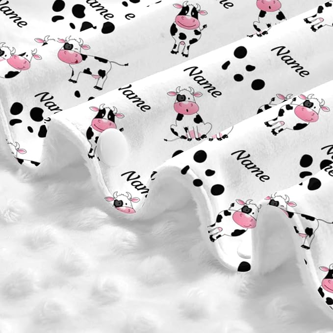Personalized Cute Cow Baby Infant Car Seats Canopy for Babies with Name, Custom Multi-use Blankets for Baby Boys Girls, Peekaboo Minky Nursing Breastfeeding Stroller Cover Canopies for Newborn