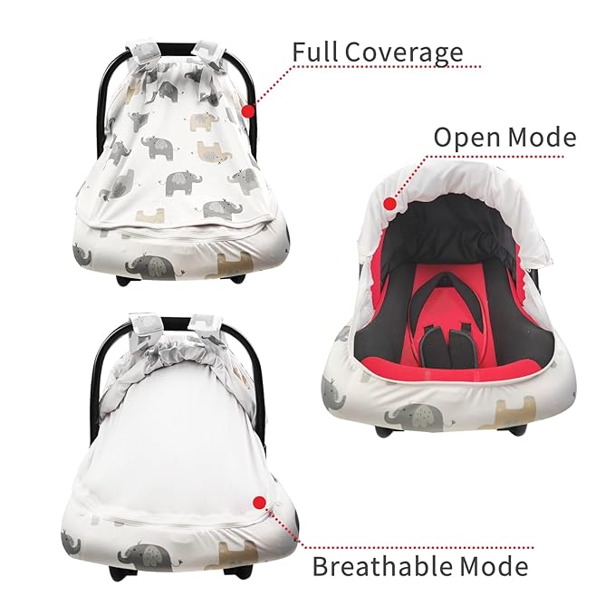Baby Car Seat Canopy Cover, Breathable Sun Shade, Full Privacy for Newborns & Infants, Universal Fit for Boys & Girls