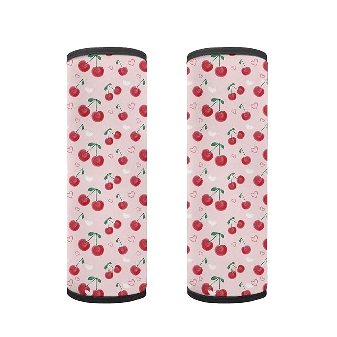 AFPANQZ Cherry Print Car Safety Seat Belt Covers for Kids 2 Pack Strap Shoulder Pad Soft Comfort Seatbelt Covers Pad Cushion Comfortable Shoulder Protectors Pad Universal Seat Straps Belt Covers