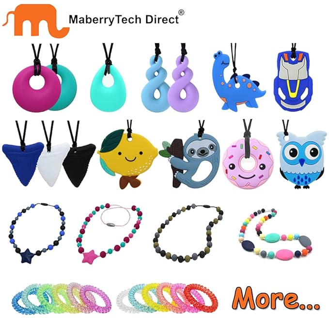 Sensory Chew Necklace for Kids, Oral Motor Aids Chewy Necklace Sensory for Boys Girls with Autism, ADHD, SPD Needs, Oral chew Toys for Sensory Made of Food Grade Silicone BPA Free