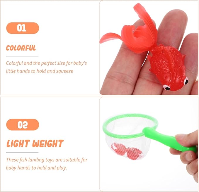 TOYANDONA Baby Fishing Toy Set Soft Rubber Goldfish Bath Toys for Infant Toddler Water Play Development Hand-Eye Coordination 7.5 Inch