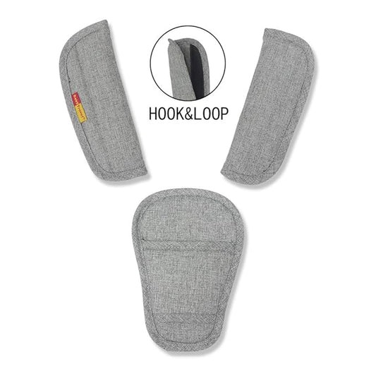 3 Pieces Baby Stroller Car Seat Strap Covers and Crotch Pad Combo Grey, Universal Soft Strap Covers for Newborns Infants Kids Child