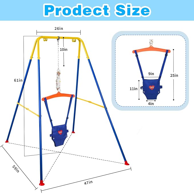 Baby Jumper, Indoor&Outdoor Baby Bouncer, Infant Jumper with Adjustment Strap for Boys Girls, Exercise Saddle Seat for Backyard, Easy to Assemble & Store (Blue)