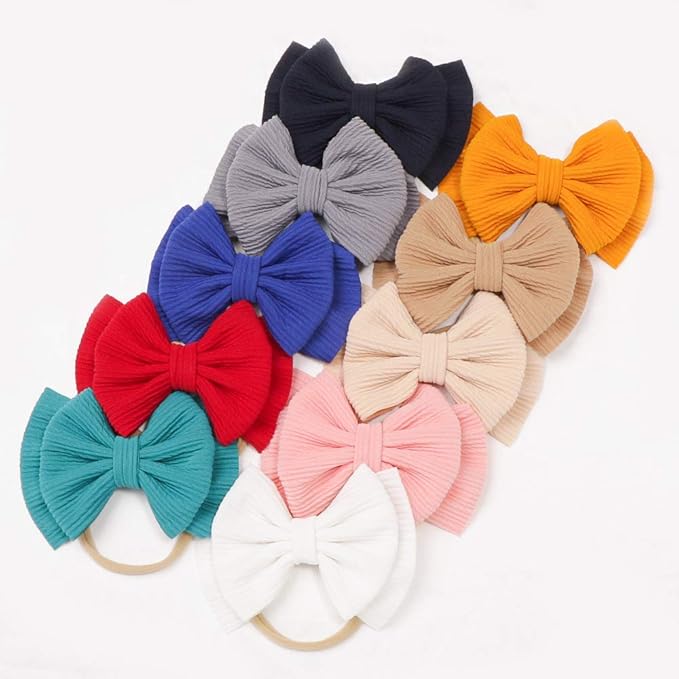 Baby Girl Soft Nylon Bow Elastic Headband Turban Toddler Infant Bow-knot Stretchy Hair Band Birthday Party Hair Bow Ribbon Accessories for Newborn Baby (Bow 2 - Light brown, Elastic)