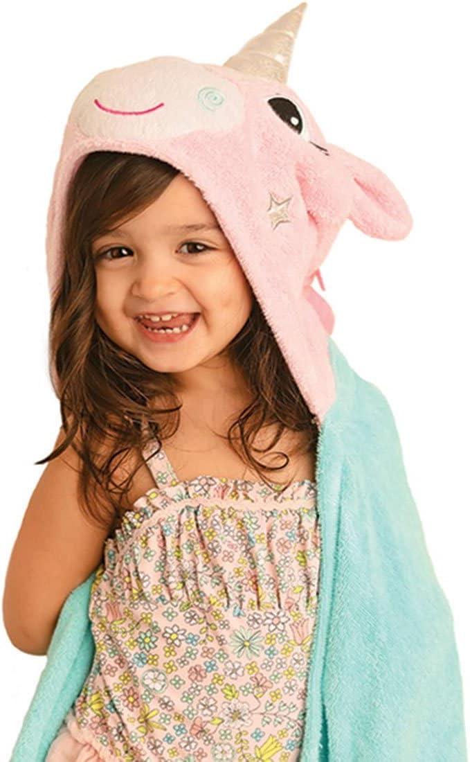 ZOOCCHINI Hooded Bath Towel for Kids 100% Cotton Terry, Plush & Absorbent for Bathtime or Pool, 50" x 22" 2-6 Years, Allie the Alicorn