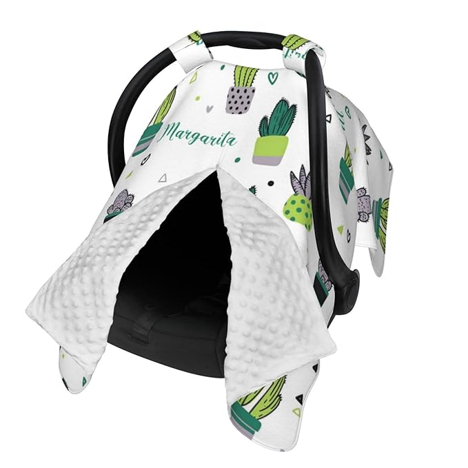 Personalized Baby Car Seat Canopy with Name, Cactus Infant Car Seat Cover, Nursing & Breastfeeding Stroller Cover, Newborn Shower Gift for Baby Boys and Girls