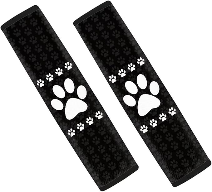AFPANQZ Dog Paw Print Car Seat Belt Cover Cushion Universal Fit Two-Packs Boho Automotive Seat Belt Pillow for Kids Shoulder Straps Pads Covers Universal Fit for Truck Vans Sedans SUVs