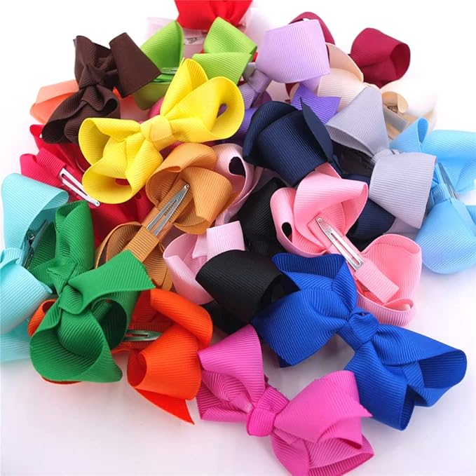 24 Colors Boutique Hair Bow Clips for Little Girls Grosgrain Ribbon Bow Alligator Hair Clip Toddler Baby Girl Kids Hair Accessories (24 pcs/3 Inch)