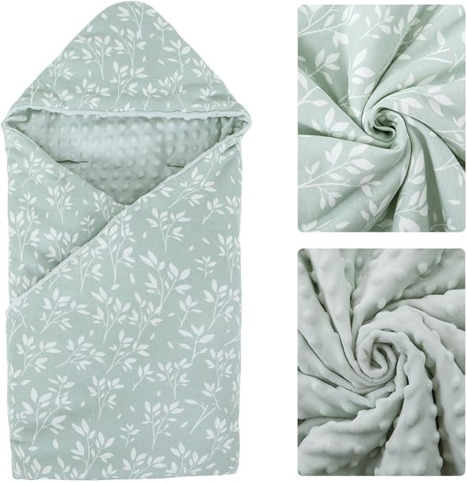 HOUSBAY Baby Blanket Newborn Blanket with Hooded Windproof Go Outside Warm Portable Swaddle Wrap in Basket Baby Safety Seats (Light Green)