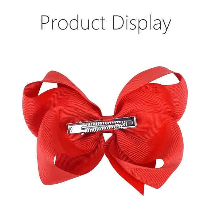 Oaoleer Big Hair Bows for Girls 12 PCS 6" Red Grosgrain Ribbon Large Boutique Bow Alligator Clips Hair Accessories for Toddlers Little Girls Kids
