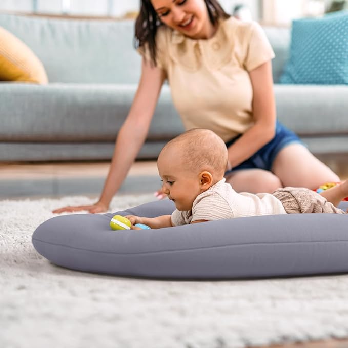 Baby Lounger for Newborn: Skin-Friendly & Breathable for 0-12 Months Infant Tummy Time Playtime & Diaper Changes - Portable & Lightweight Cushion for New Parents (Gray)