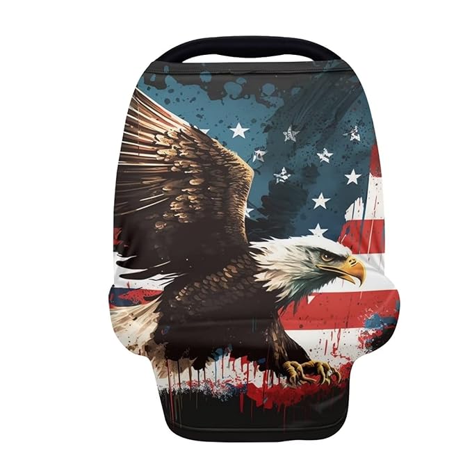 HUIACONG Eagle Infant Carseat Cover Tie Dye American Flag Nursing Covers Scarf for Boys Girls Car Seat Cover for Travel Canopy Holiday Gifts