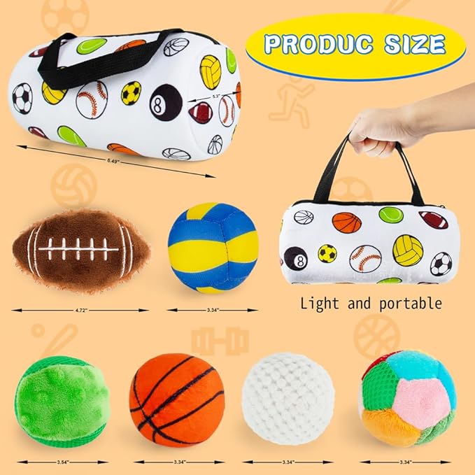 Beetoy Sensory Sports Balls for Infant Toddlers, Baby Toys for Early Education, Different Sensory Tactile Textures Balls with Rattle & Squeakers