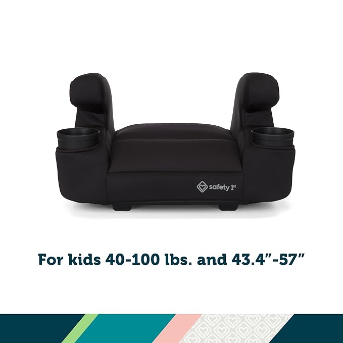 Safety 1st Comfort Ride Lite Booster Car Seat, 2-Pack, Lightweight Backless Booster Seat, Machine Washable, Dishwasher Safe Cup Holders, USA-Made, Fits Kids 40-100 lbs, 43.4-57", Pure Black