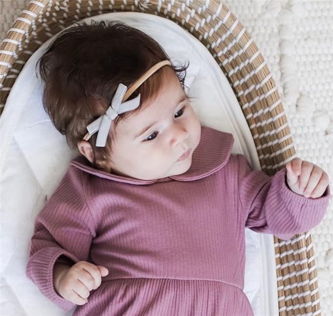 Sugarmelon Velvet Bow Soft Stretchy Headbands for Newborn Infant Toddlers Hair Bow Elastic Bands Baby Girls Nylon Hairband (2.75'' Mini 32 PCS)