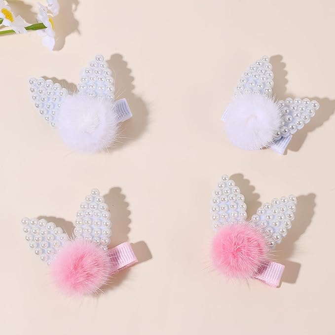 VOBOBE 4Pcs Easter Bunny Hair Bow Clips, Rabbit Hair Bow Accessories for Easter Party Birthday Supplies