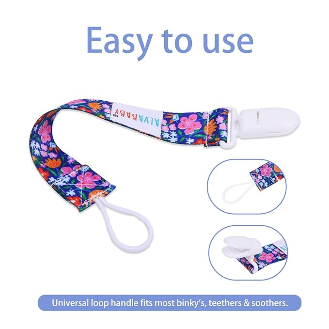 ALVABABY Pacifier Clips 8 Pack Floral Paci Clip Holder Leashes Fits Most Pacifier Binkie Styles Teethers