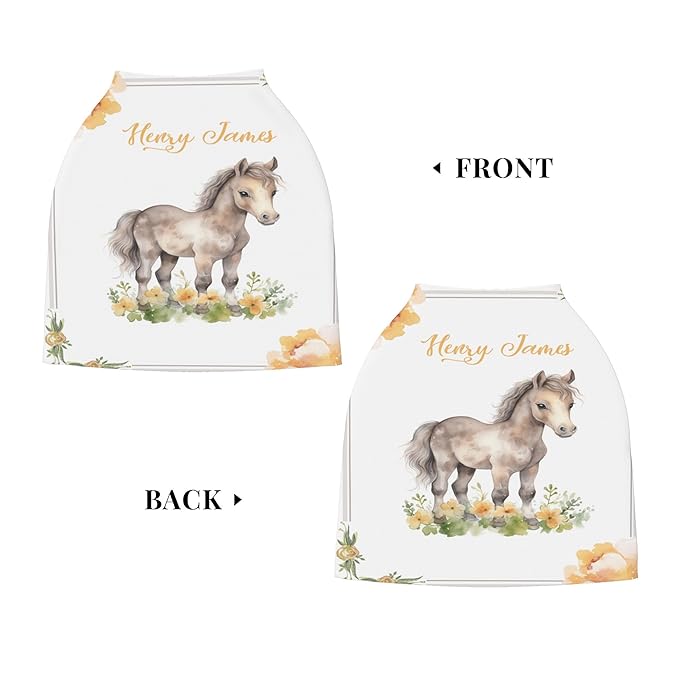 Personalized Car Seat Covers with Name, Horse Baby Canopy Carrier Cover, Breathable Breastfeeding Nursing Cover, Stretchy Multi-Use Infant Carseat Stroller Cover