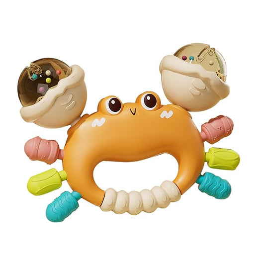 Baby Crab Rattle Toy- ABS Safe Toy for 0-6 Months Baby,Handheld Crab Shaped Toy for 6-12 Months, Early Education Grip & Smart Gift for Newborn Boys and Girls (Orange)