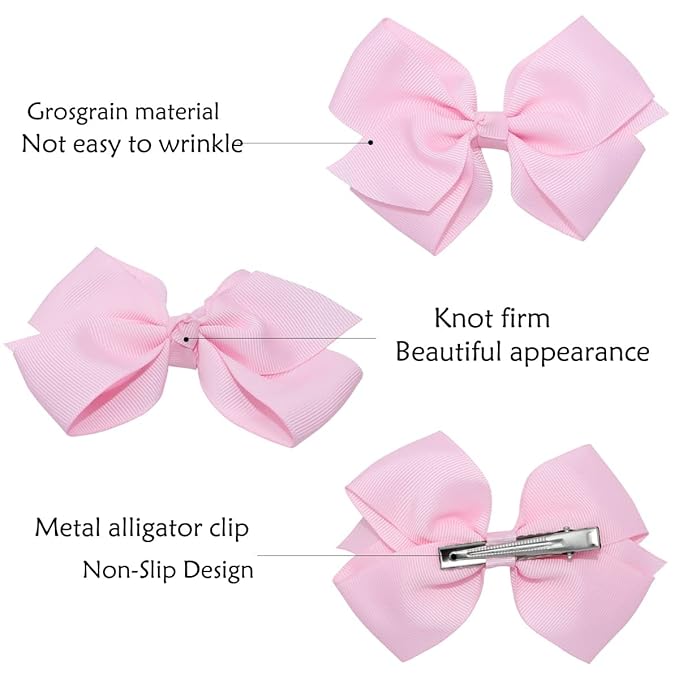 WillingTee 40 Colors Hair Bows for Fine Hair Big 4.5 Inch Grosgrain Ribbon Hair Bow Alligator Clips for Baby Girls Infants Toddlers Children